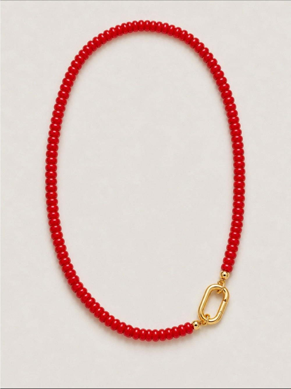 New! Red Cherry Beaded Gold Link Colorful Dopamine Necklace NWOT